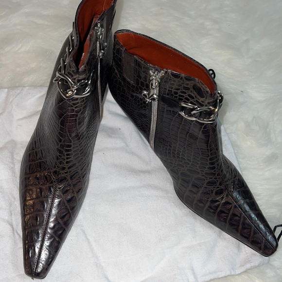 Donald J Pliner Brown snake skin look ankle boot with chains size 9 1/2 - Picture 6 of 12